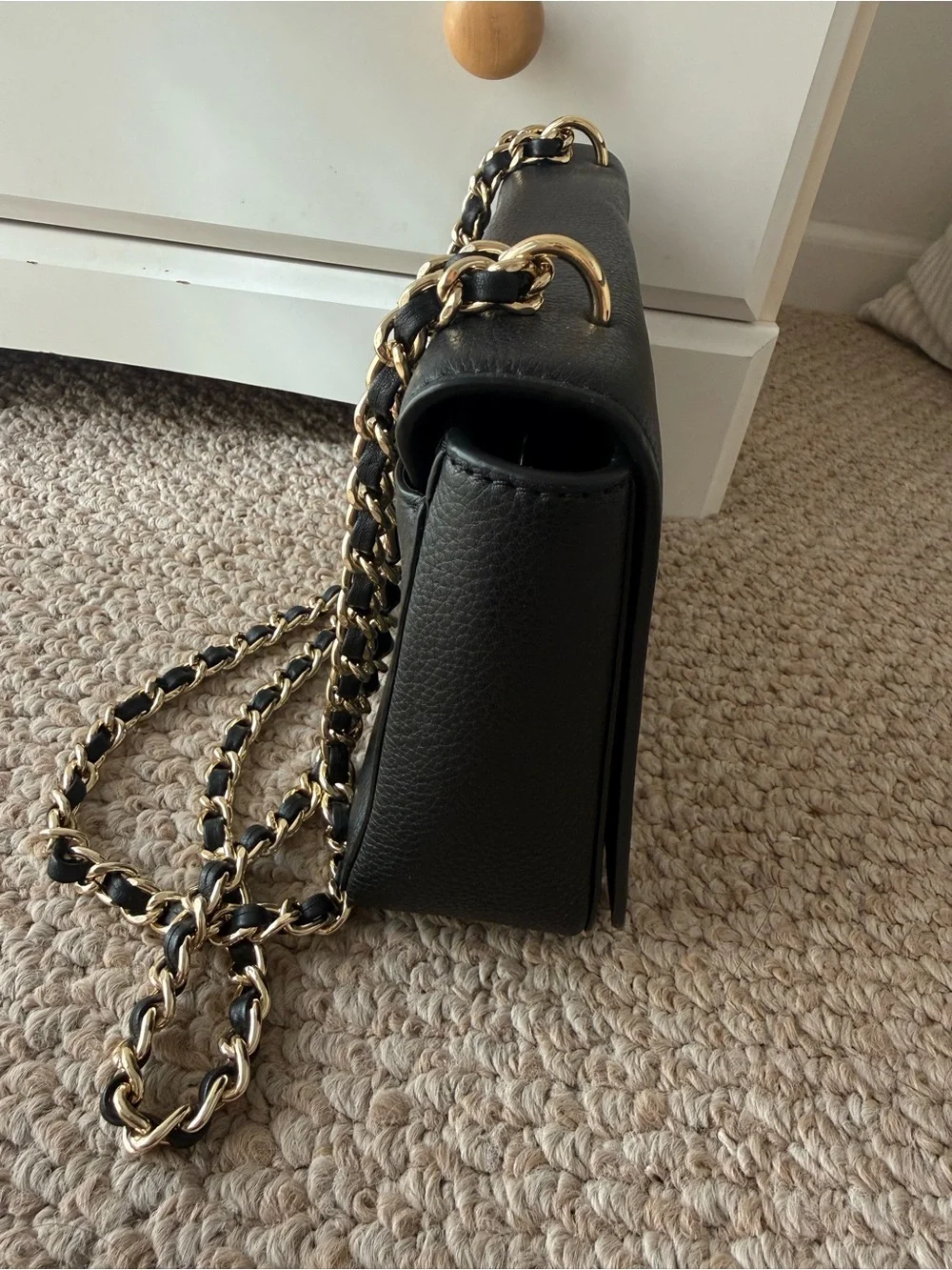 Tory Burch Black Leather Crossbody with Gold Chain Strap